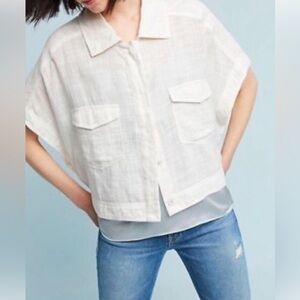 Anthropologie Cartonnier Muslin Cotton Button Down Top in Off White Sz XS
